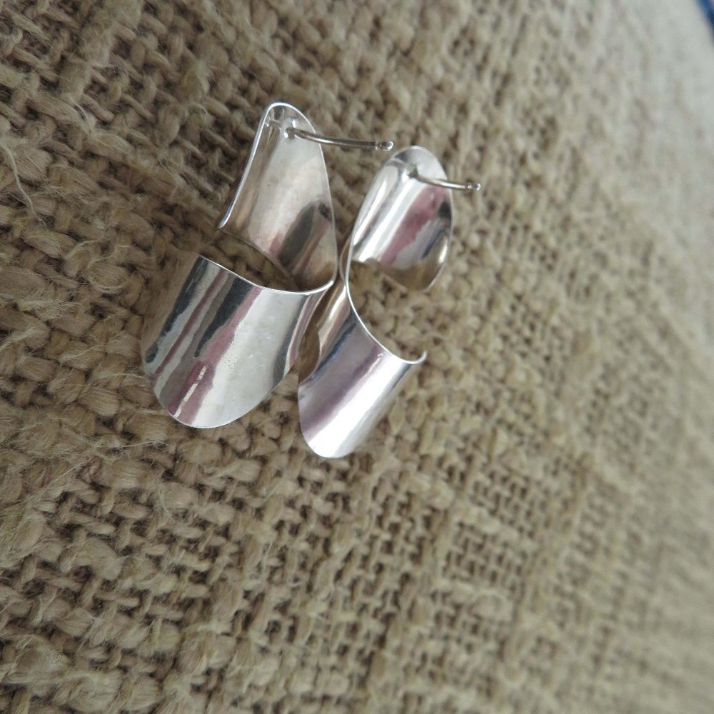 Silver Geometric Swirl Earrings, EUC - Picture 6 of 6